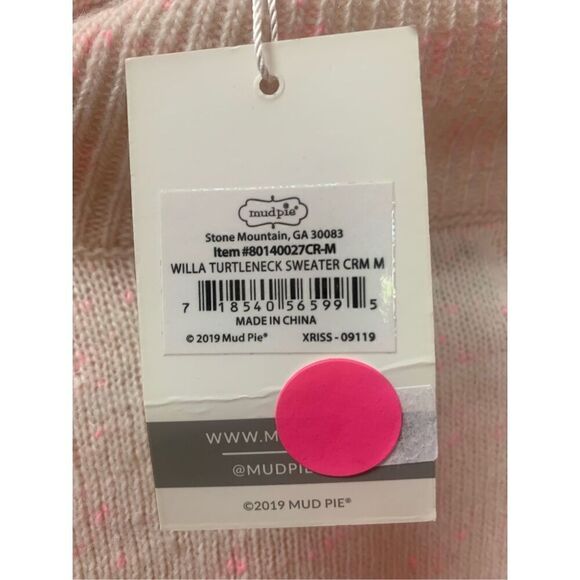 Mud Pie Women's Cream Willa Turtleneck Long Sleeve Pullover Sweater Medium NWT - Picture 5 of 6